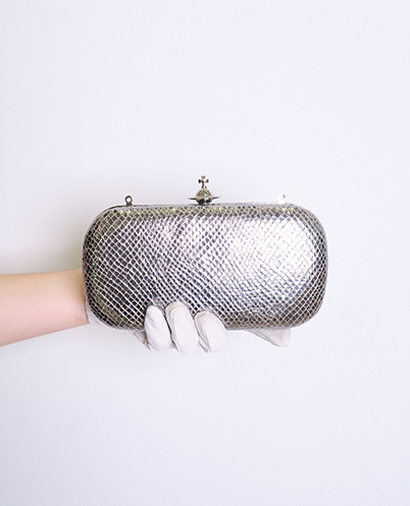 Verona Clutch, &pound;80, Handbags, Silver, Leather, Front view
